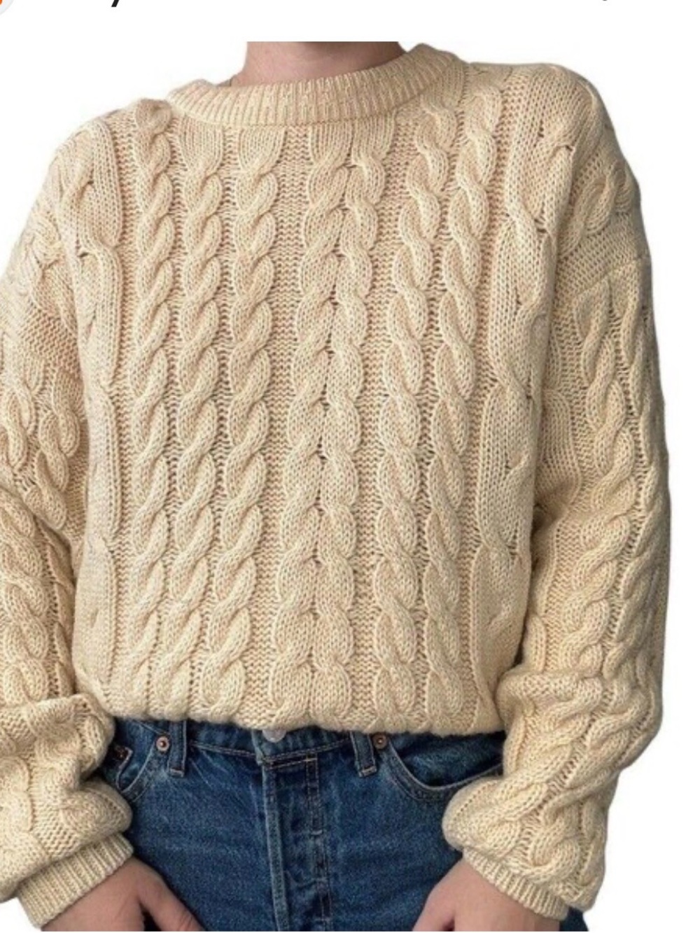 Cable Knit Cream Sweater - Women